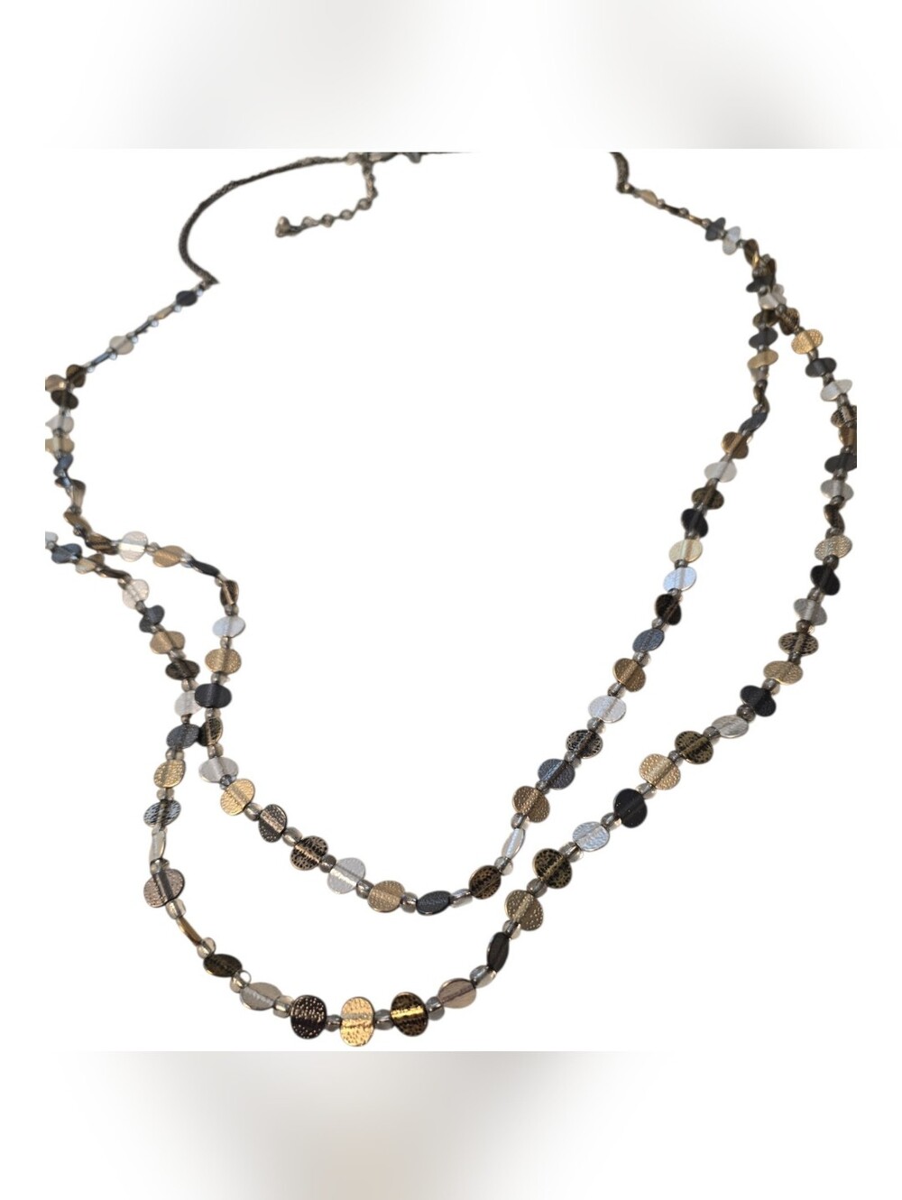 Vintage Chico's Multi Tone Layered Necklace with Textured Coin Discs 40"